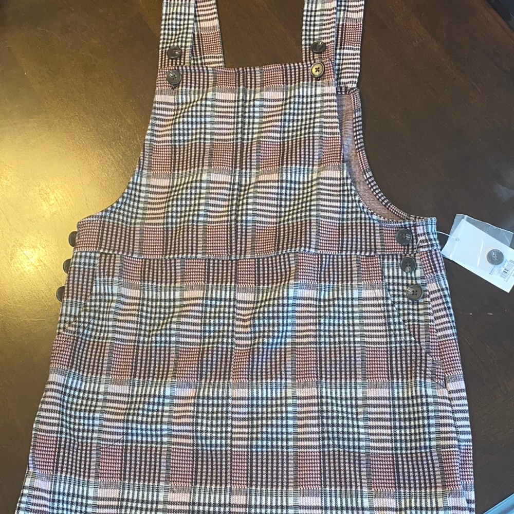 Junior button strap pinafore dress